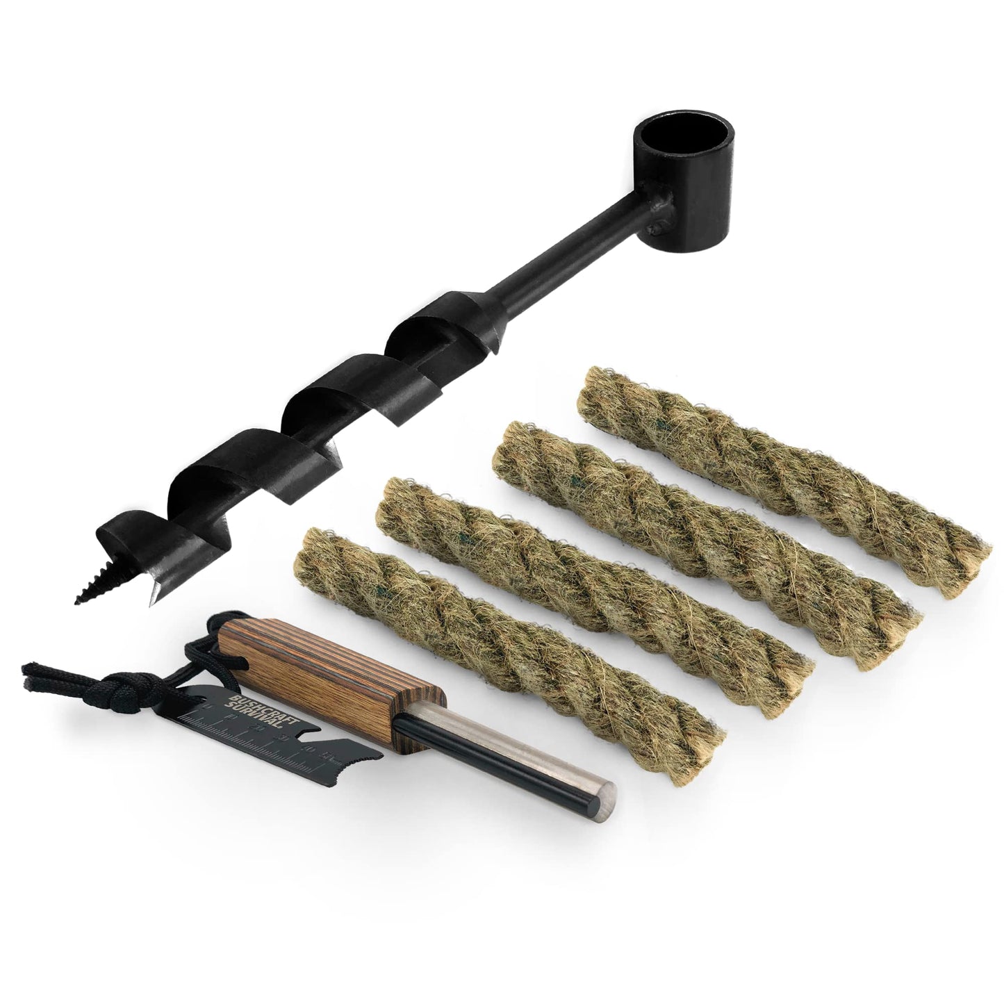 1 Inch Scotch Eye Auger | Manual Hand Wood Auger, Magnesium Fire Starter Survival Tool, & 4 Pack Extra Large Natural Waterproof Kindling
