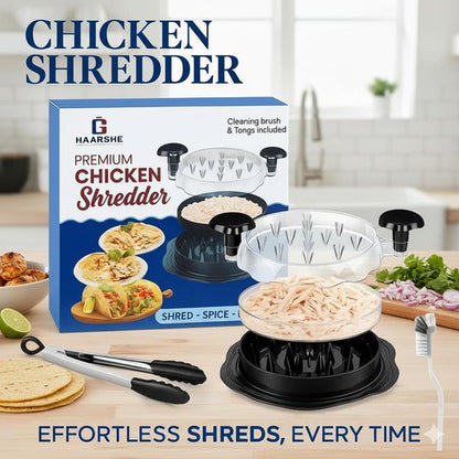 Haarshe Upgraded 5-in-1 Large Chicken Shredder with Cleaning Brush & Tong 10'' Pro Chicken Shredder Tool Twist Large Stable Anti-Slip Ergonomic Handle, Removable Tray, Dishwasher Safe, BPA Free