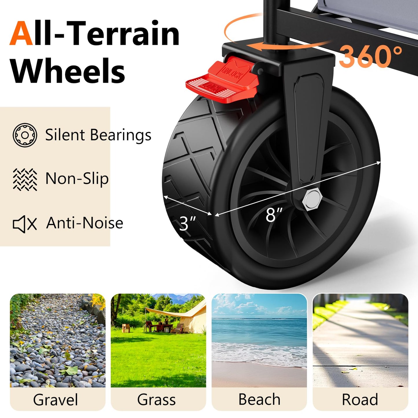 3 in 1 Collapsible Wagon with 300lbs Weight Capacity,150L Heavy Duty Utility Cart with Removable Canopy,with Big All-Terrain Beach Wheels & Drink Holders,Gray