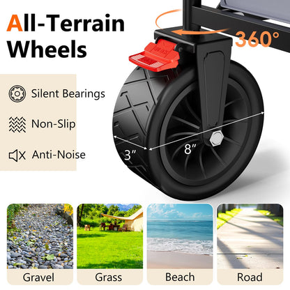3 in 1 Collapsible Wagon with 300lbs Weight Capacity,150L Heavy Duty Utility Cart with Removable Canopy,with Big All-Terrain Beach Wheels & Drink Holders,Gray