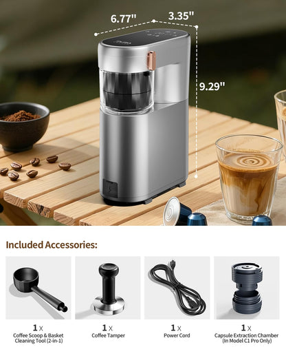 C1 Pro Compact Mini Espresso Machine with NS Capsule & Ground Coffee, Rechargeable Portable Espresso Maker, Electric Small Espresso Machine for Travel RV Car Camping Hiking Office Home with Rich Crema