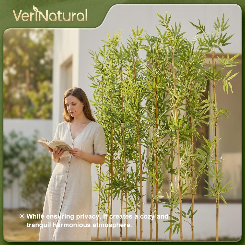 Artificial Bamboo Plant 7Ft Privacy Fence Screen - Real Bamboo Poles & UV-Resistant Faux Leaves for Indoor Outdoor, Fake Plants for Garden, Patio - Balcony Privacy Cover,Decorative Fencing 24Pcs,VN144