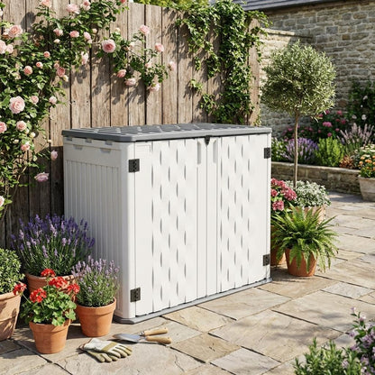 35 Cu ft Outdoor Storage Cabinet, Waterproof Outdoor Resin Storage Box, Outdoor Trash Can Storage for Patio Tools, Sofa Cushion, Lawn Mower and Garbage Cans