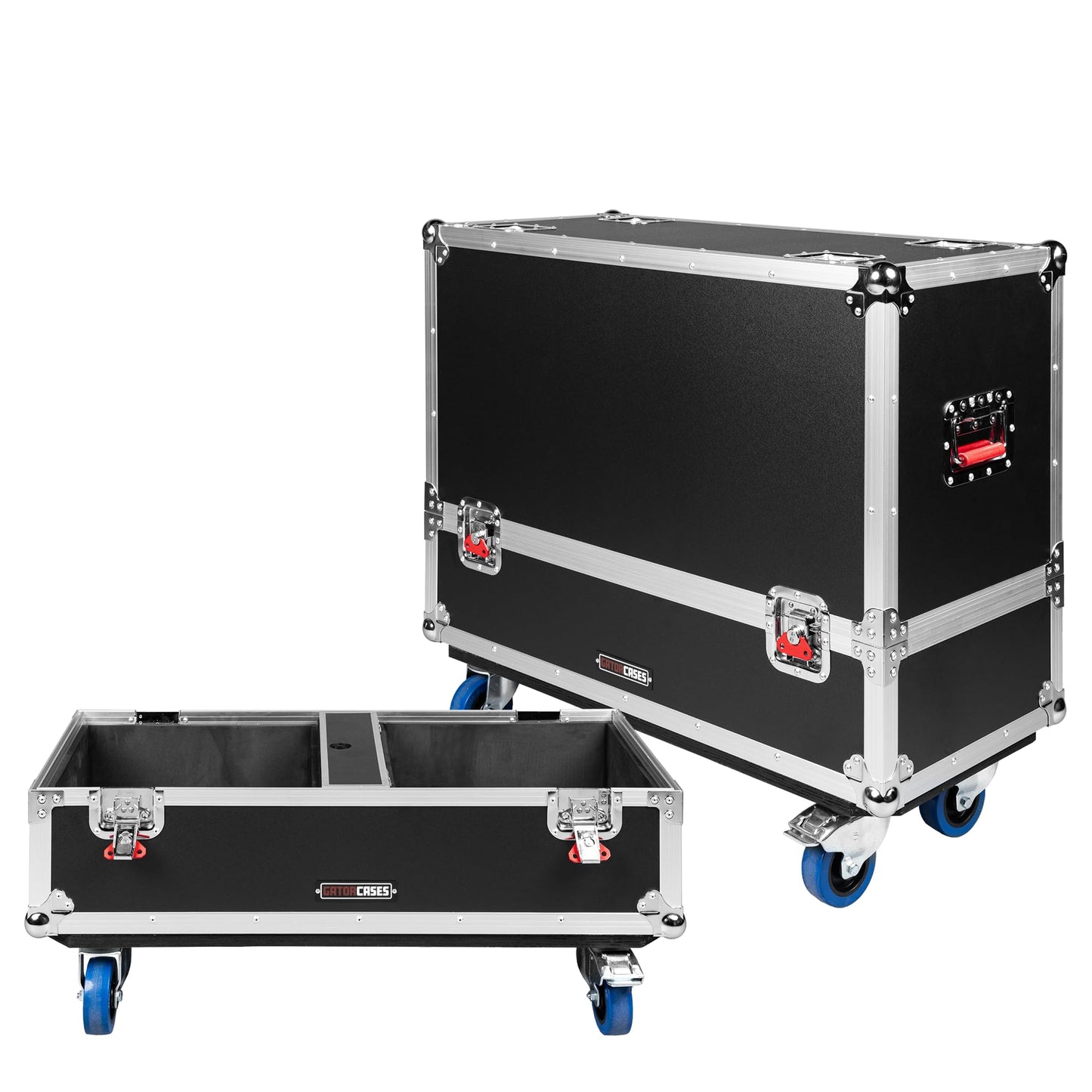 Gator Cases G-TOUR Series ATA Style Road Case for (2) QSC K12 Speaker Cabinets with Cable Storage and Heavy Duty 4" Casters, (G-TOUR SPKR-2K12)