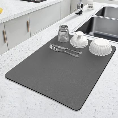 LOPNUR Kitchen Dish Drying Mat - Super Absorbent Diatomite Pad | Heat Resistant & Anti-Slip | 18"x16" Grey
