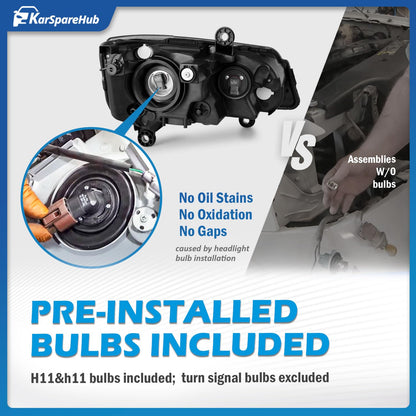 KarSpareHub Headlights Assembly for 2011-2020 Dodge Grand Caravan, for 2008-2016 Chrysler Town Country Headlamp Replacement Passenger and Driver Side(Bulbs Included)