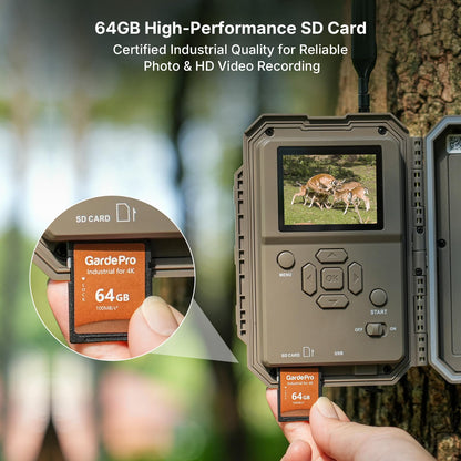 GardePro X66 Pro Cellular Trail Camera (Non-WiFi) with SP350 Solar Panel, 7800mAh Battery, 64GB SD Card Included, Live View, Shared Data Plan
