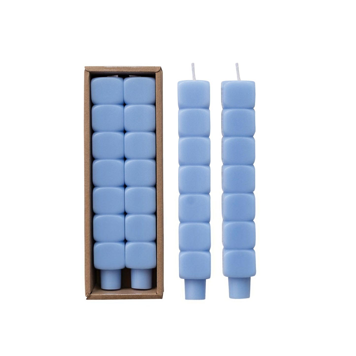 Creative Co-Op 2-Piece Stacked Blocks Shaped Unscented Taper Candles, Blue