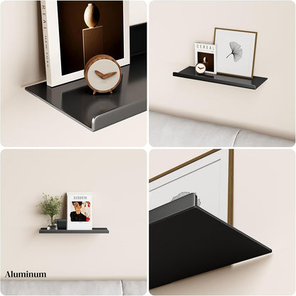 Skiennix Floating Wall Shelf - Modern Metal Shelf for Decor & Storage | 12-Inch Black Design