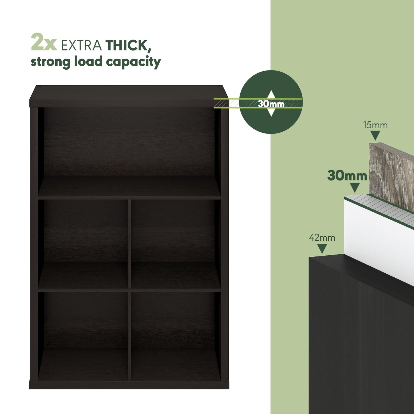 Furinno Cubicle Book Shelf, 5-Cube Bookshelf, Extra Thick Frame Cube Storage Organizer Bookcase with Closed Back, 15.3 x 29.9 x 43.3, for Living Room, Bedroom, Home Office, Black Dark Oak