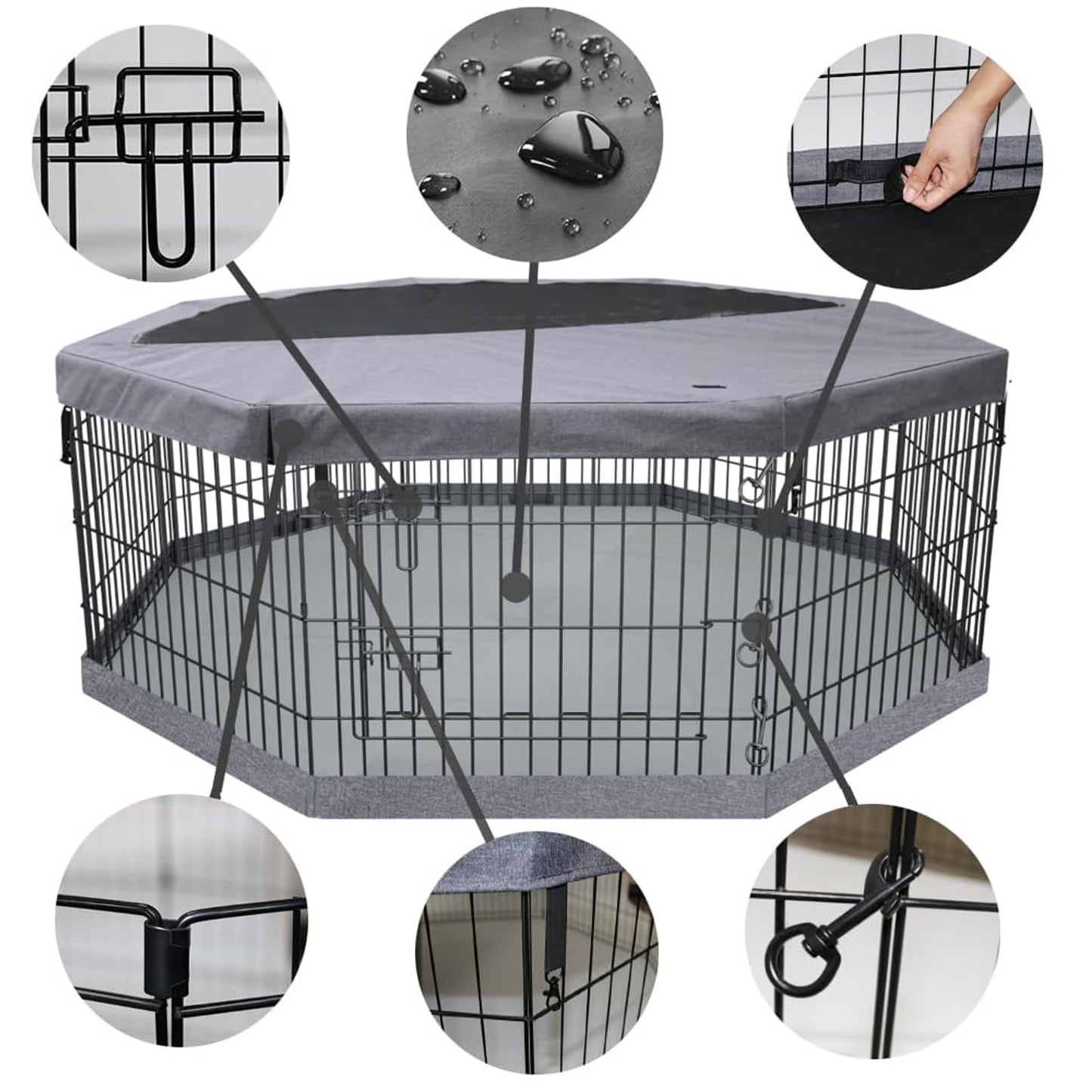 PETIME Foldable Metal Dog Exercise Pen/Pet Puppy Playpen Kennels Yard Fence Indoor/Outdoor 8 Panel 24" W with Top Cover and Bottom Pad (Playpen+Bottom+Top Cover, 8 Panels 24" H)