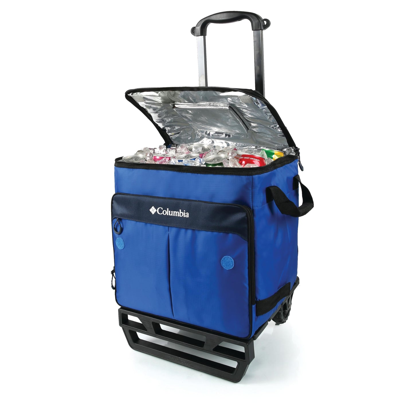 Columbia Crater Peak Wheeled Cooler - 50 Can Rolling Collapsible Cooler with Super Foam Insulation and Foldable All-Terrain Cart with Wheels - Blue