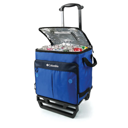 Columbia Crater Peak Wheeled Cooler - 50 Can Rolling Collapsible Cooler with Super Foam Insulation and Foldable All-Terrain Cart with Wheels - Blue