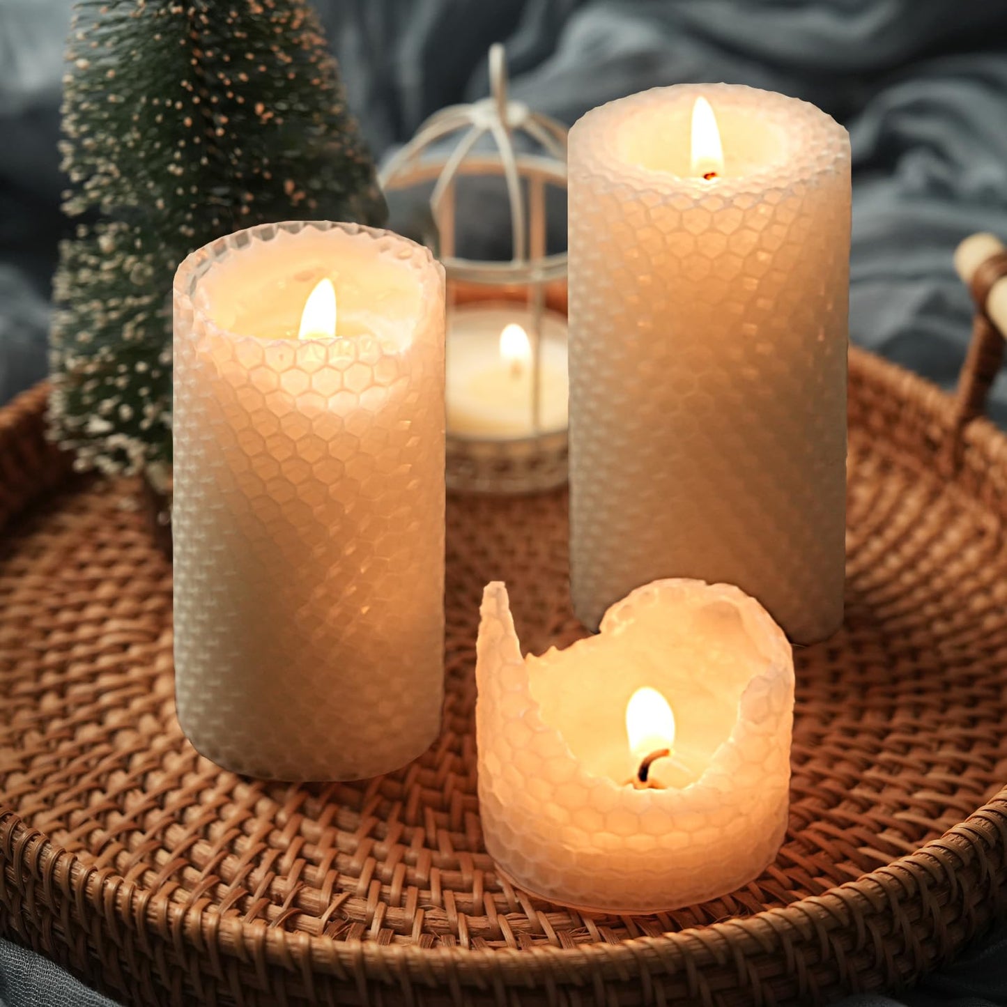 Honeycomb Beeswax Candles White, 4 Packs, 2x4 Inch Beeswax Candles Pillar Non Toxic, Handcrafted Bees Wax Candles for Gift Choice, Candle Lovers, Home Decor