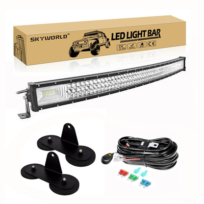 SKYWORLD 42" Curved Off Road LED Light Bar, 540W Triple Row Flood/Spot Combo Beam with 2 Magnetic Mounts & Wiring Harness Kit - 12V/24V for Trucks, SUVs, UTV, ATV, Tractors, Trailers, 6000K White