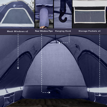 Lanceton Pickup Truck Tent, Fit 6.5 Foot Truck Bed, Waterproof PU3000mm high Density Polyester Oxford, Windproof Pole and Insect-Prevention Double Layer Mesh Window & Door, Unique Rear Window Pipe
