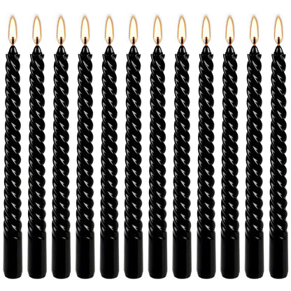 12-Pack 10' Tall Black Spiral Taper Candle Set - Dripless, Smokeless for Halloween&Christmas, Unscented Candlesticks, Dripelss Tapered Candles for Table Rituals,Memorial Prayer Wiccan Rituals.