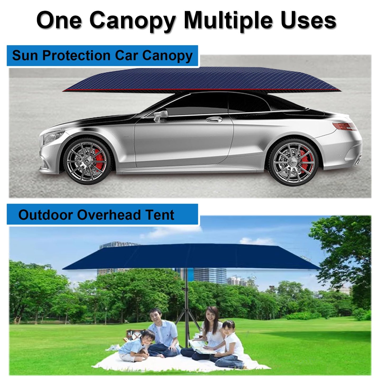 Semi Automatic Car Umbrella for Roof, Universal Car Tent with Bracket, 4.8M Portable Protection Carport, Folded Cars Sun Shade Movable Canopy for Sedan SUV