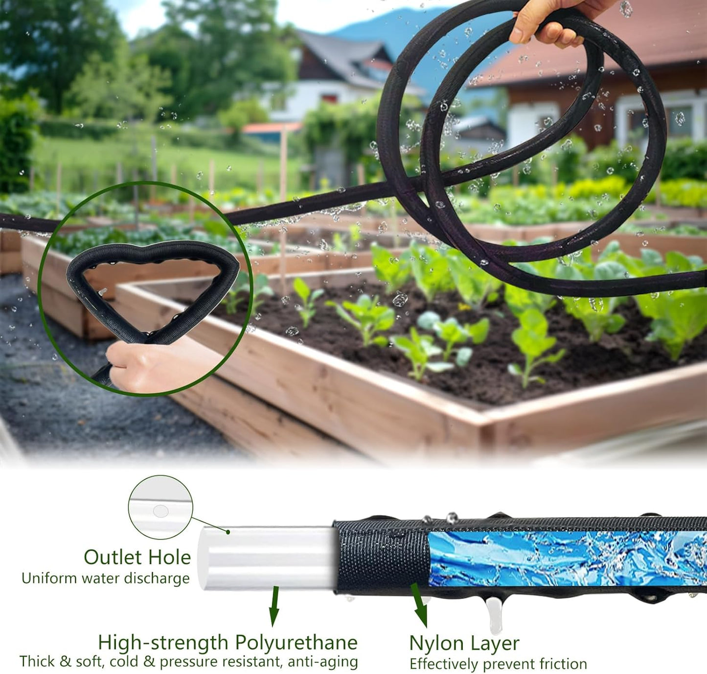 Soaker Hose 100FT - Thickened Flat Drip Irrigation Hose | Leak-Free Design, Saves 80% Water (2 Pack)