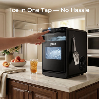 ipolo Nugget Ice Maker Countertop: 44lb/Day, Self-Cleaning, Black Stainless Steel, Portable, Soft Chewable Pebble Ice Machine for Home Kitchen, RV & Office