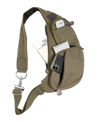 Rothco Vintage Canvas Crossbody Sling Bag – Compact Travel Shoulder Backpack 2L Storage