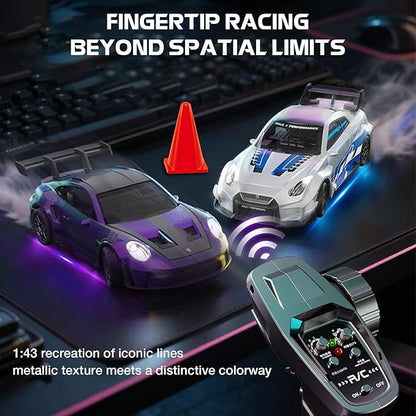 1/43 Scale RC Drift Car Mini 911 RC Model Car 2.4GHz 4WD RC Alloy Vehicles with Gyro &amp LED Lights for Adults Hobby Toys (Blue)