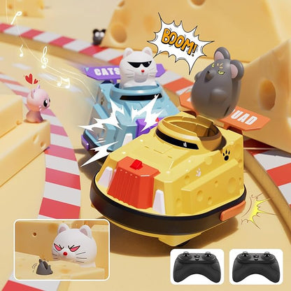 2 Pack Remote Control Car RC Ejecting Bumper Car for Kids Cat and Rat War Cheese Bumper Car Car Toys for Ages 5-7 Christmas Birthday Gifts Toys for 3 4 5 6+ Year Old Boys Girls