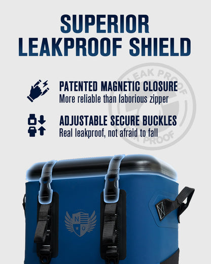 Novoto Magnetic Backpack Cooler, 21-Quart Capacity, Blue, Hands-Free Zipperless Design, 2-Inch TPU Foam Insulation, Portable & Sand-Resistant