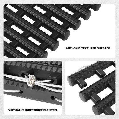 DNA Motoring 48" Portable Recovery Traction Tracks Mat, Load 7 Ton Car Non-Slip Mat, Off-Road Emergency Aid Devices for Snow, Ice, Mud, Sand, 2PC, w/Bag, Black