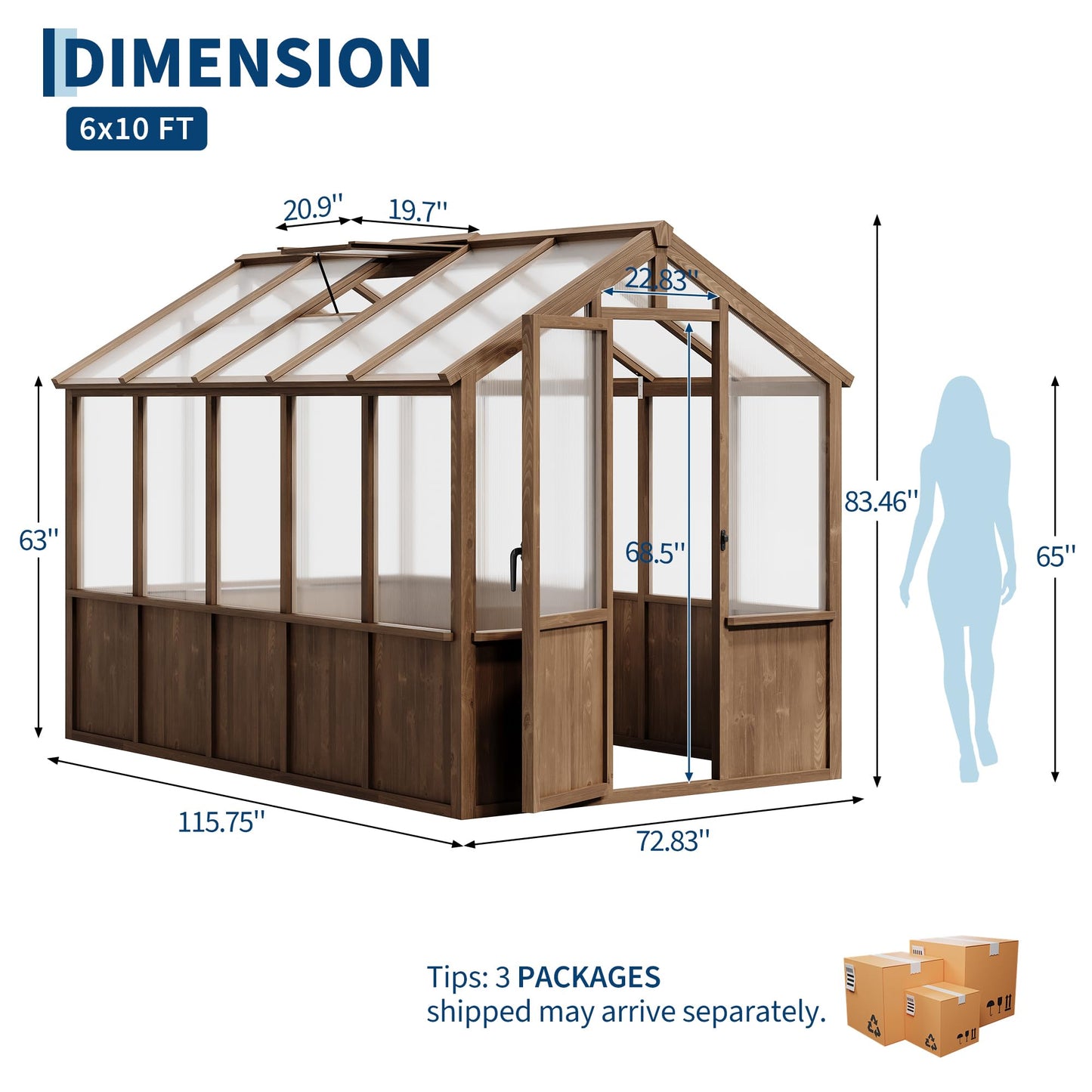 Garvee 6x10 FT Wooden Greenhouse - Walk-in Greenhouses for Outdoors, Large Spruce Frame Green House with PC Panels, Adjustable Roof Vents & Lockable Door, Green Houses for Garden,Backyard,Patio,Lawn