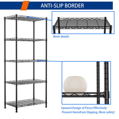 REGILLER 5-Wire Shelving Metal Storage Rack Adjustable Shelves,Standing Storage Shelf Units for Laundry Bathroom Kitchen Pantry Closet(Black,11.8" D x 16.6" W x 53.5" H)