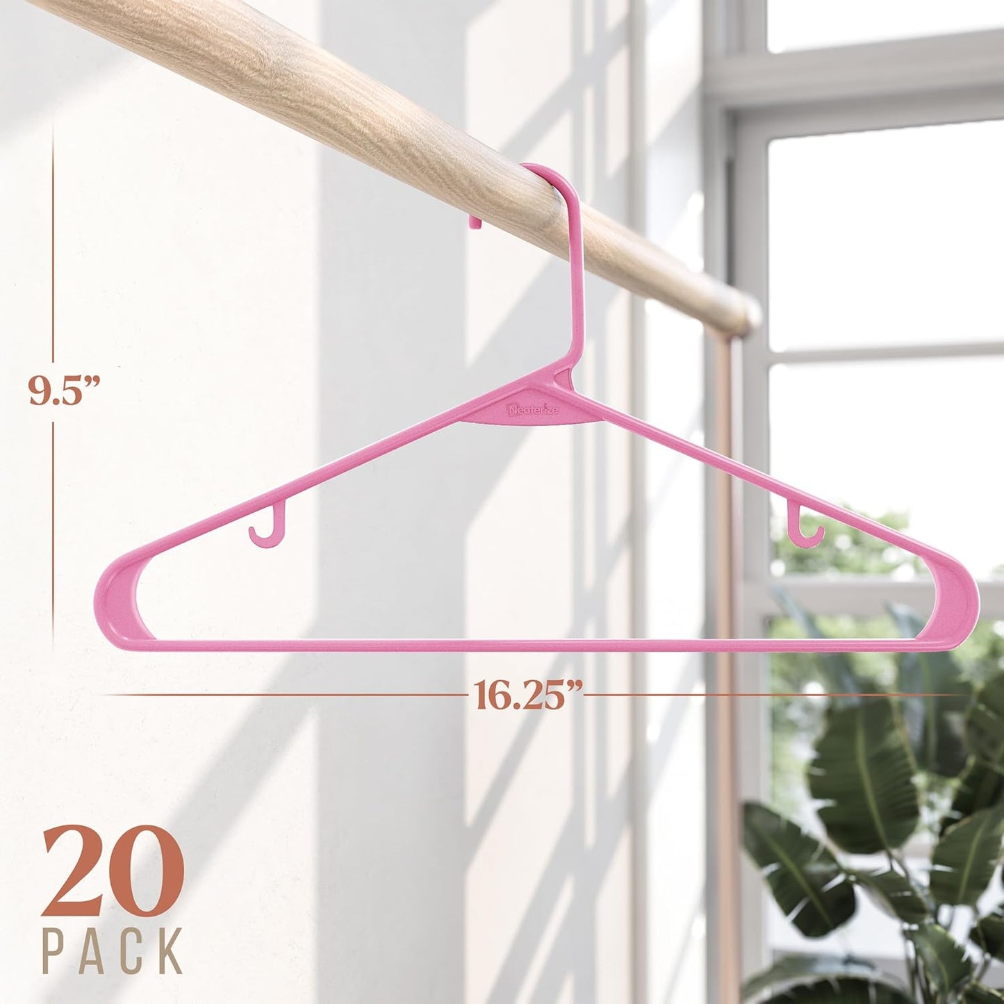 Plastic Hangers 20 Pack - Pink Clothes Hangers for Space-Saving Closet Organization | Perfect for Coats & Apparel