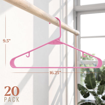 Plastic Hangers 20 Pack - Pink Clothes Hangers for Space-Saving Closet Organization | Perfect for Coats & Apparel