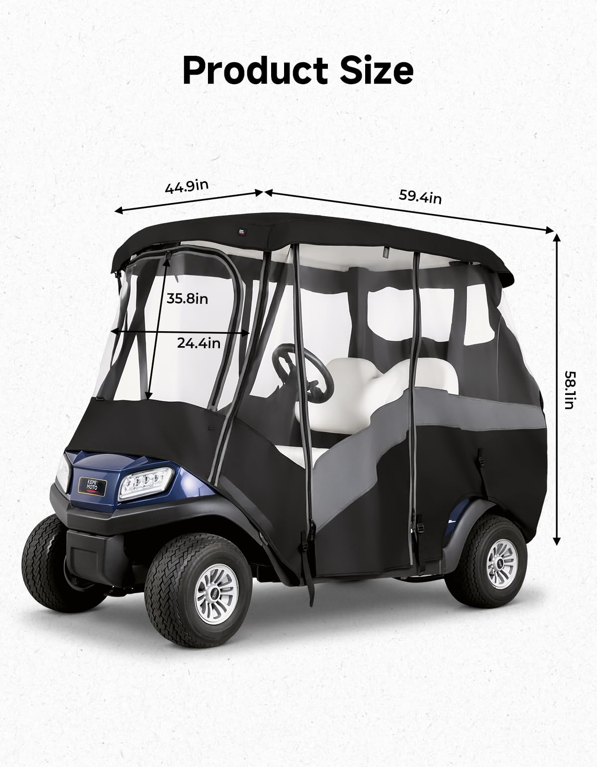 KEMIMOTO 2 Passenger Golf Cart Enclosure, Universal 2 Seat Golf Cart Rain Cover with Clear TPU Windshield, 600D Waterproof Weather Enclosure, Compatible with EZGO, Club Car