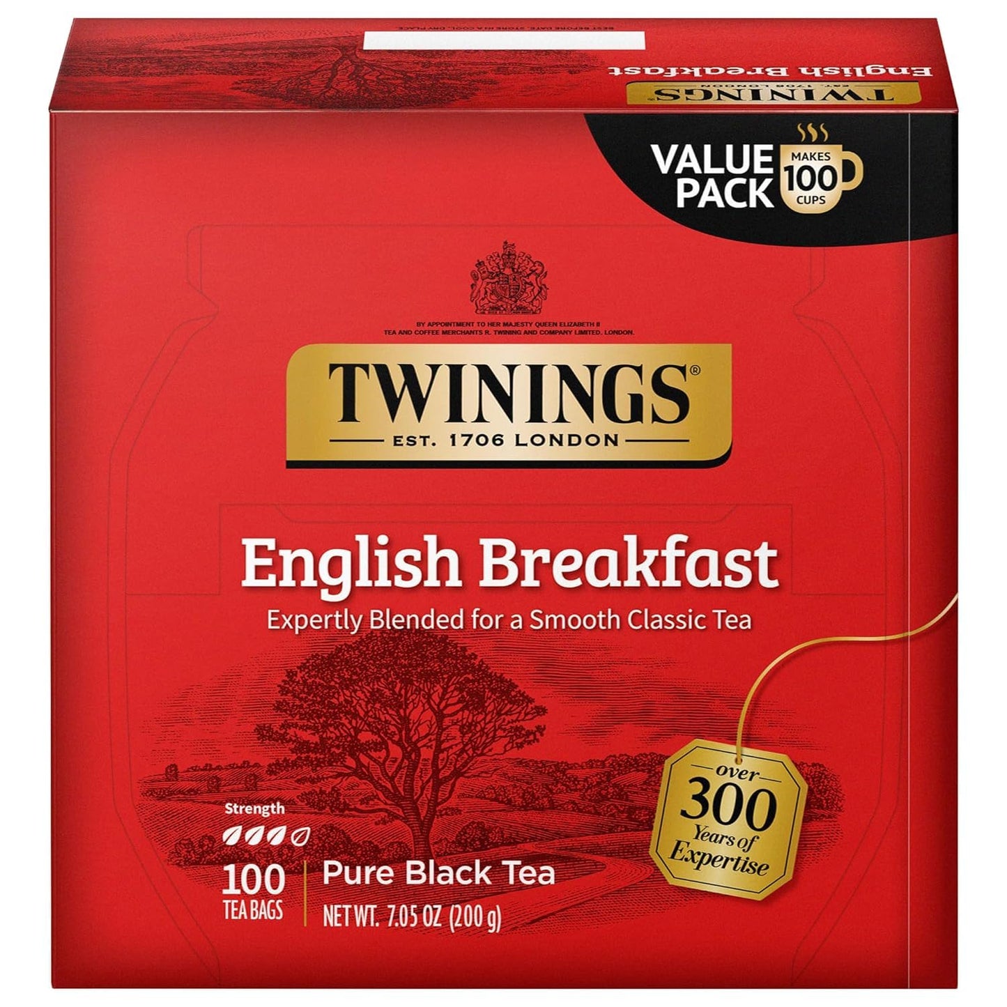 Twinings English Breakfast Black Tea - Smooth & Robust Flavor, 100 Individually Wrapped Teabags