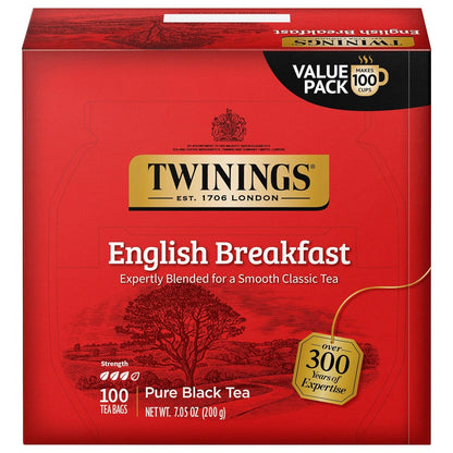 Twinings English Breakfast Black Tea - Smooth & Robust Flavor, 100 Individually Wrapped Teabags