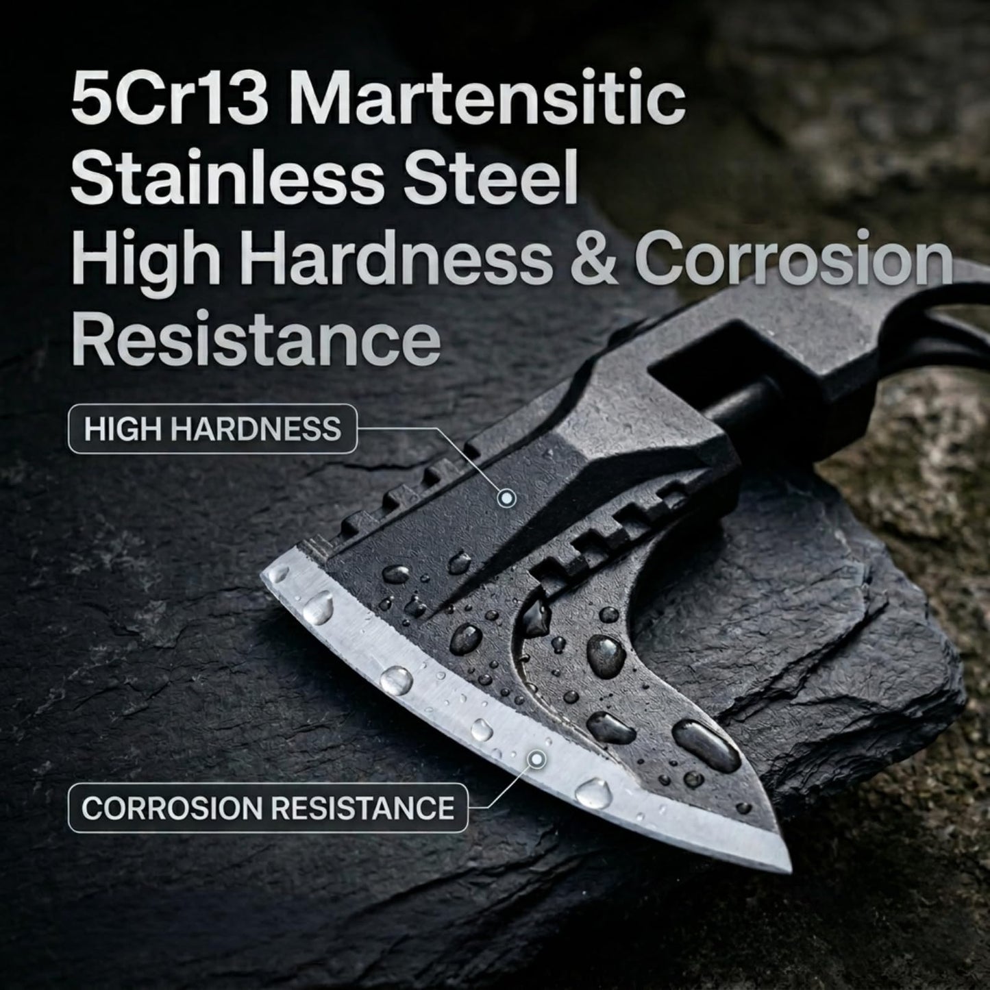 Muti-Functional Axe, Shovel, Saw Knife Kit, 5Cr13 Martensitic Stainless Steel Axe Head, 7075 Aluminum Camping Hatchet. Secure Locking Collar Hatchet.