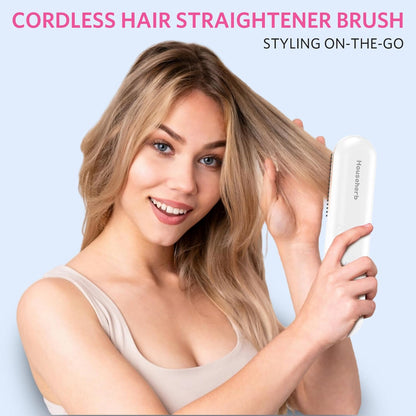 Cordless Hair Straightener Brush, Portable Mini Hair Straightening Brush for Travel, Rechargeable 9600 mAh USB-C, Lightweight Anti-Scald Heated Styling Tools & Appliances