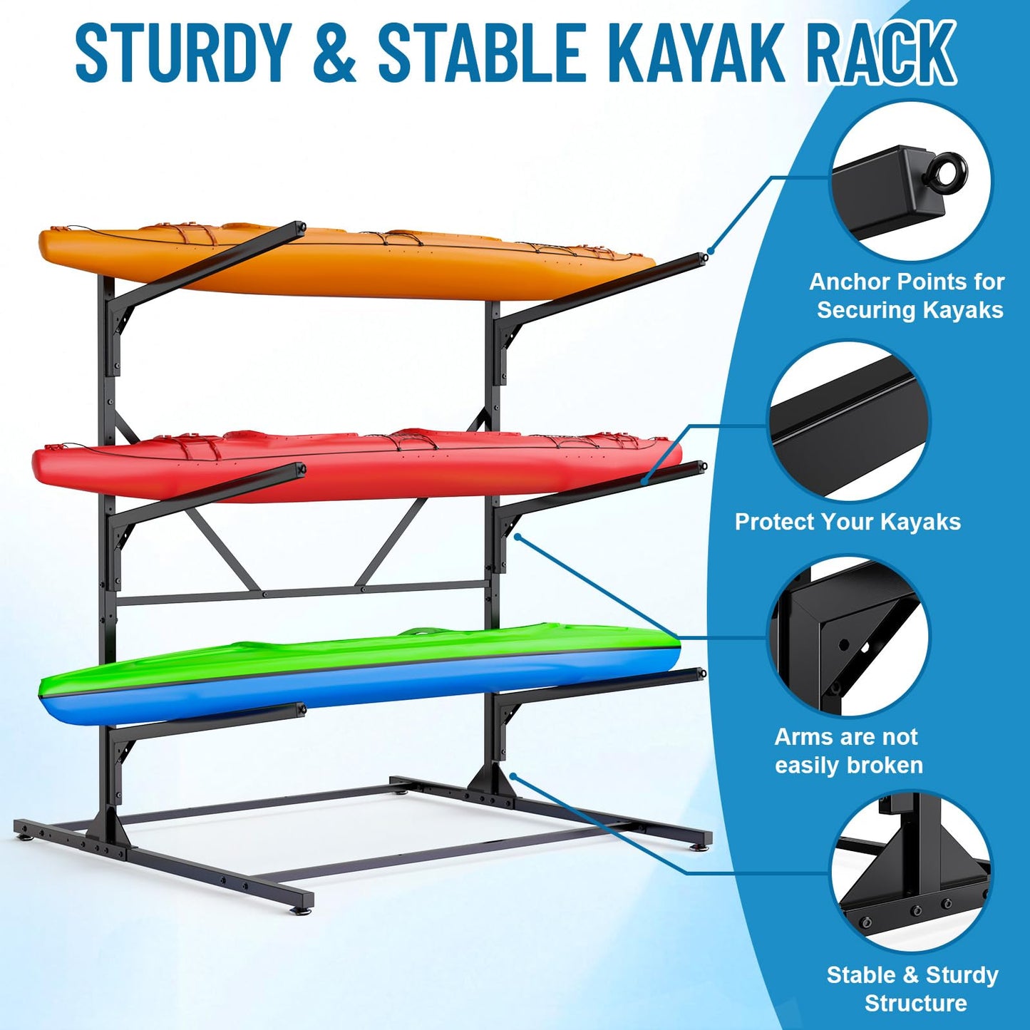 LXVOOEE Kayak Storage Rack, Heavy Duty Freestanding Kayak Rack for Garage and Outdoor Storage, Kayak Stand Adjustable for Kayak, Canoe, Surfboard and Paddle Board