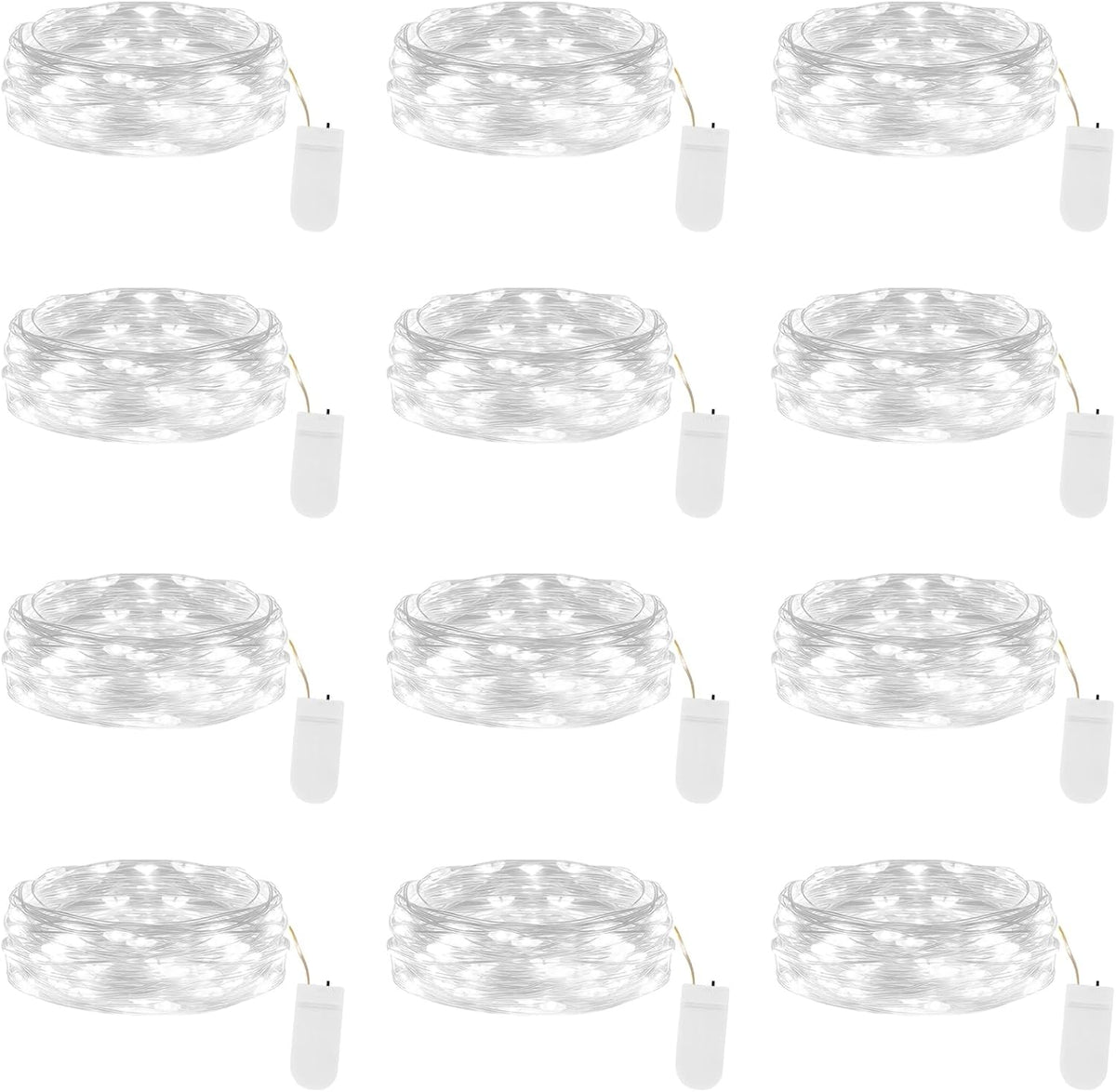 Lakumu 12-Pack Fairy Lights | Battery Operated 7FT Silver Wire LED String Lights for DIY Decor