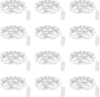 Lakumu 12-Pack Fairy Lights | Battery Operated 7FT Silver Wire LED String Lights for DIY Decor