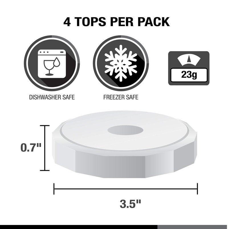 Masontops Tough Tops - Ball Wide Mouth Mason Jar Lids Plastic Leakproof - BPA-Free White Plastic Mason Jar Lids - Reusable Dry Canning Lids fit Ball Jars (Ball Mason Jars not included)