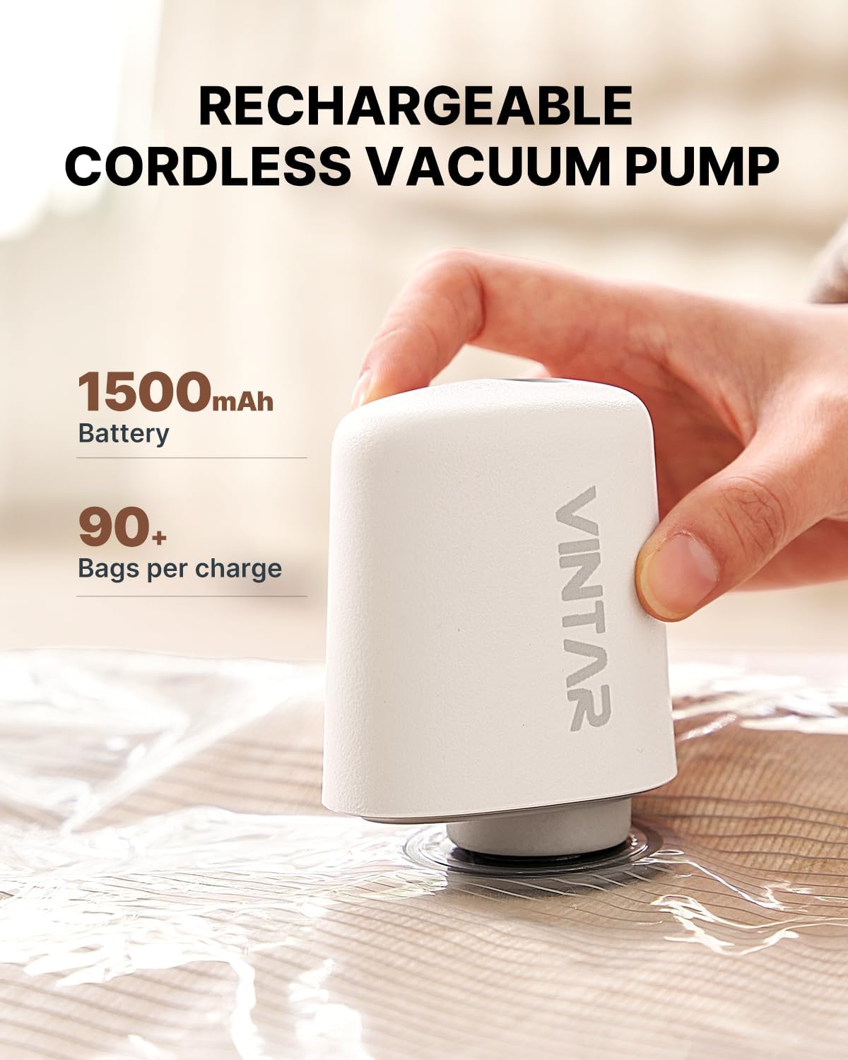 VINTAR Vacuum Seal Bags - 24 Pack Space Saver Storage with Rechargeable Cordless Pump | Ideal for Travel & Bedding