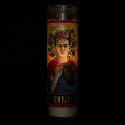 The Unemployed Philosophers Guild Frida Kahlo Secular Saint Candle - Unscented 8 Inch Tall Glass Prayer Votive, Made in The USA
