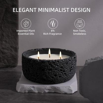 Viyffo 20oz Large Scented Candle - Sage & Eucalyptus, 3 Wick Home Scented Candle, Non Toxic Soy, Black Textured Ceramic Jar, Luxury Fragrance, Modern Home Décor & Summer Gift for Men and Women