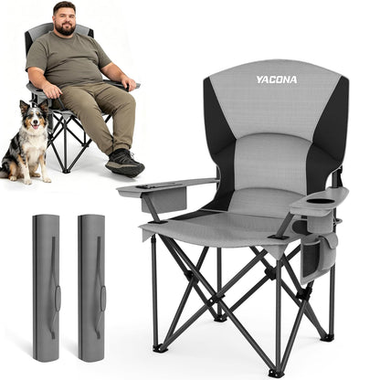 Oversized Camping Chairs 2 Pack - 500lbs Support Folding Camping Chair for Adults w/Padded Back & Arm Sport Chairs, Cup Holder Cooler Bag, Heavy Duty Portable Lawn Chairs for Sports Garden Beach