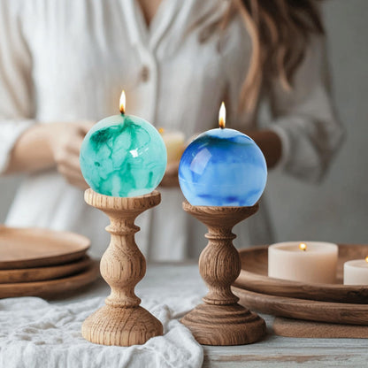 MAITREYA Tie dye Rustic Round Pillar Candles-Unscented Decoration Candles Set of 3-Clean Burning Drisspless Dinner Candles of Home Decor Party(Teal)