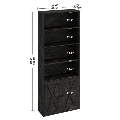 IRONCK Industrial Bookshelves and Bookcases with Doors Floor Standing 6 Shelf Display Storage Shelves 70 in Tall Bookcase for Home Office, Living Room