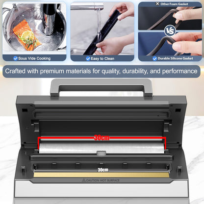 Upgraded Precision Fast-Vacuum Sealer, LIWUNON Commercial Full Automatic Food Vacuum Sealer Machine, Double Heat Seal, Built-in Cutter&Bag Storage, Powerful Food Vacuum Saver, 2 Bag Rolls&hose