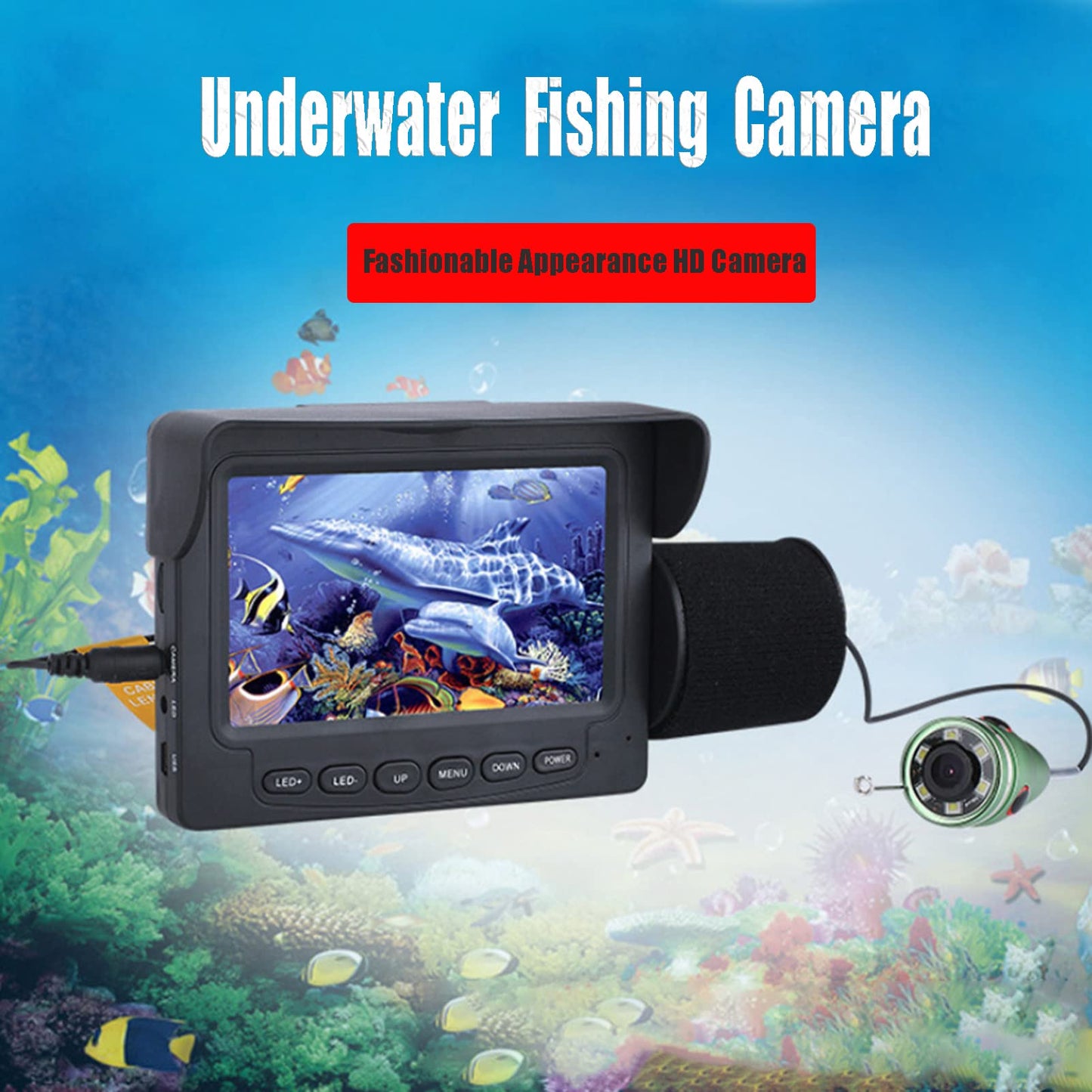 Fish Finder Kit, Underwater Fishing Camera with 4.3'' Display, Portable Video Fish Finder, Led Brightness Adjustment, Aluminum Alloy 165° View Fish Model Camera, For Lake Fishing